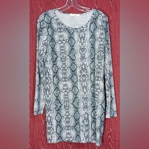 MALISSA Gray Snake Print Long Sleeve Round Neck Blouse Women's NWT
